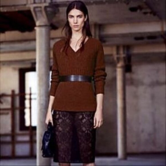 AllSaints Riva Jumper Wool Alpaca Pullover Sweater in Rust Chunky Knit V-Neck M - Picture 9 of 10